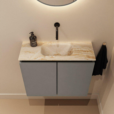MONDIAZ TURE-DLUX Meuble toilette - 60cm - Smoke - EDEN - vasque Frappe - position centrale - sans trou de robinet