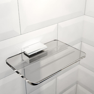 Geesa Aim Porte-savon avec insert amovible en verre rectangulaire 14x10cm chrome