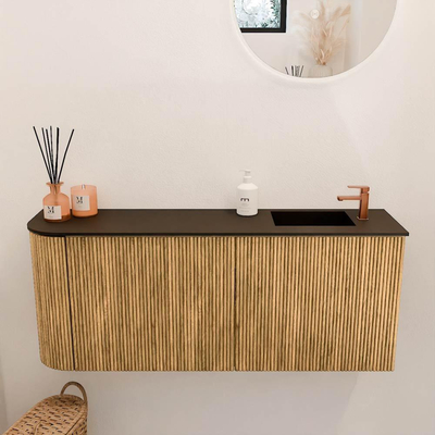 Mondiaz JOYA Meuble de toilette 101,6 cm - arrondi gauche couleur Chêne - Vasque FAYE position Droite 1 trou de robinet couleur Urban