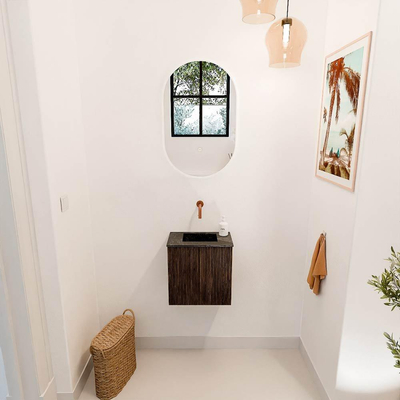 Mondiaz JOYA-DLUX 40cm toiletmeubel - kleur Walnut - Wastafel FAYE positie Midden Zonder kraangat kleur Lava.