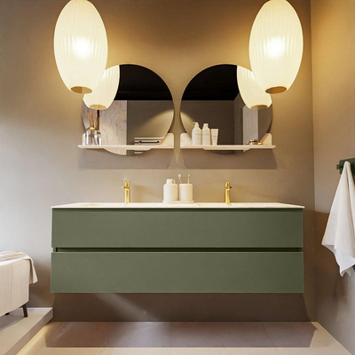 Mondiaz VICA-DLUX Ensemble de meuble de salle de bain - 150cm - meuble sous-vasque armée - 2 tiroirs - lavabo encastré nuage double - 2 trous de robinet - version haute de 60cm - ostra