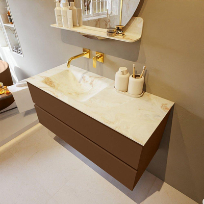 MONDIAZ VICA-DLUX Ensemble meuble de salle de bains - 110cm - meuble bas Rust - 2 tiroirs - lavabo encastré Cloud gauche - sans trous de robinet - version haute 60cm - Frappe