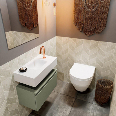 MONDIAZ ANDOR Meuble WC - 60x30x30cm - 1 trou de robinet - 1 tiroir - army mat - vasque au centre - Solid surface - Blanc