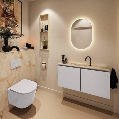MONDIAZ TURE-DLUX Meuble toilette - 100cm - Cale - EDEN - vasque Frappe - position centrale - 1 trou de robinet