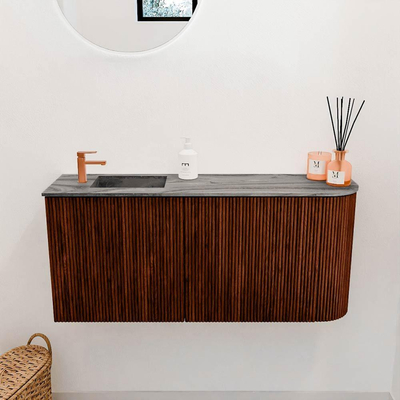 Mondiaz JOYA-DLUX 91.6cm toiletmeubel - ronding rechts kleur Ruby - Wastafel FAYE positie Links 1 kraangat kleur Sombra.