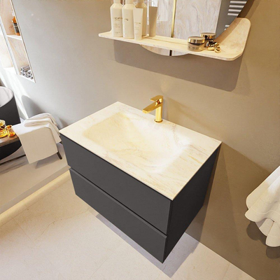 Mondiaz VICA-DLUX ensemble de meuble de salle de bain - 70cm - meuble sous-vasque gris foncé - 2 tiroirs - lavabo encastré nuage milieu - 1 trou de robinet - version haute de 60cm - ostra