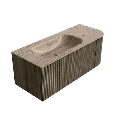 MONDIAZ KURVE-DLUX 115cm meuble de salle de bains arrondi Droite couleur Shadow avec 1 tiroir et 1 porte. Lavabo BIG SMALL Gauche 1 trou de robinet Arena.