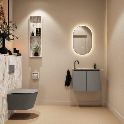 MONDIAZ TURE-DLUX Meuble toilette - 60cm - Smoke - EDEN - vasque Glace - position gauche - 1 trou de robinet