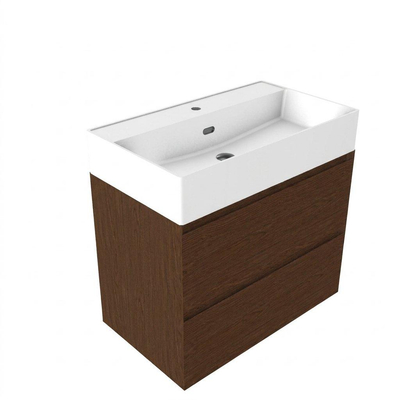 Saniclass Holz Pure Badkamermeubelset - 80x45x72cm - Legend keramische wastafel mat wit - 1 wasbak - 1 kraangat - 2 lades - mat walnut pure (hout)