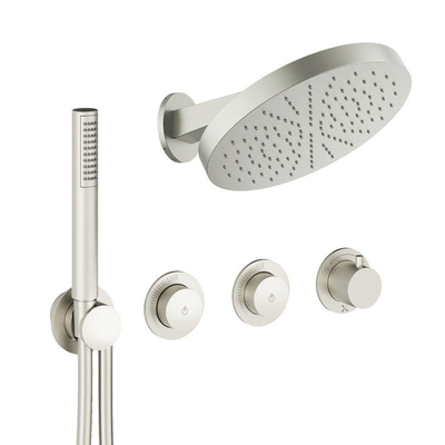 Crosswater MPRO Module inbouw regendoucheset – Ø30 cm hoofddouche – 20.2 cm gebogen wandarm – 3 hendels – RVS geborsteld