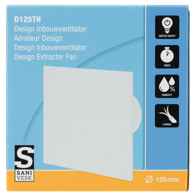 Sanivesk Design ventilateur - Ø12,5 - Capteur d'humidité - Minuterie - Interrupteur marche (lumière) - Carré - Blanc