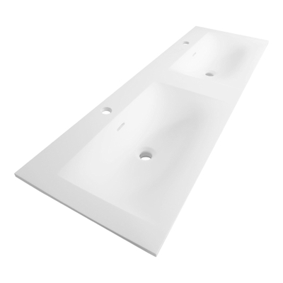 BRAUER Glacier Meubelwastafel - 120x46x2cm - overloop - 2 wasbakken links rechts - 2 kraangaten - Finestone mat wit
