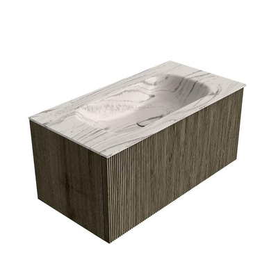 MONDIAZ KURVE-DLUX Meuble de salle de bains 90cm couleur Shadow avec 1 tiroir et 0 porte. Lavabo BIG SMALL Centre 1 trou de robinet Nata.