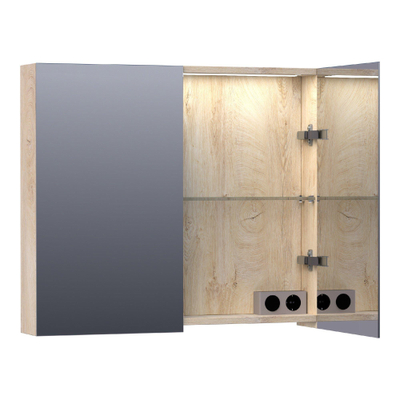 BRAUER Dual Armoire de toilette 80x70x15cm éclairage intégré rectangulaire 2 portes pivotantes MFC Sahara