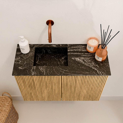 Mondiaz JOYA-DLUX 60cm meuble de toilette - couleur Chêne - Vasque FAYE position Gauche Sans trou de robinet couleur Lava