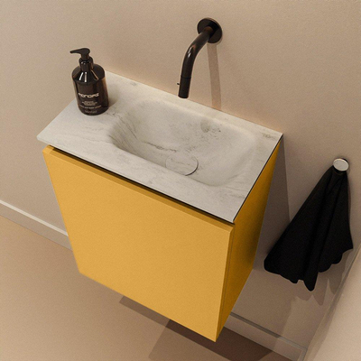 MONDIAZ TURE-DLUX Meuble toilette - 40cm - Ocher - EDEN - vasque Opalo - position droite - sans trou de robinet