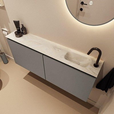 MONDIAZ TURE-DLUX meuble de toilettes 120 cm Smoke. EDEN vasque Ostra position droite. Avec 1 trou de robinet.