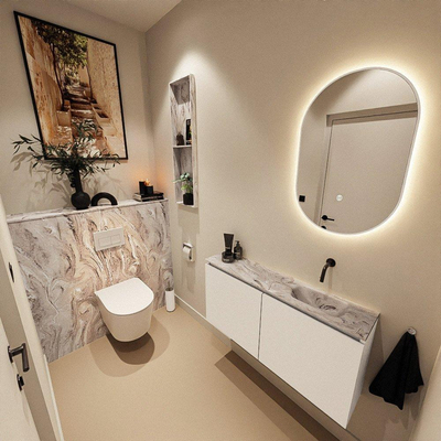 MONDIAZ TURE-DLUX Meuble toilette - 100cm - Talc - EDEN - vasque Glace - position droite - sans trou de robinet