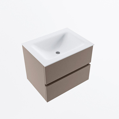 Mondiaz VICA ensemble de meuble de salle de bain - 60cm - meuble sous-vasque fumée - 2 tiroirs - lavabo nuage milieu - sans trous de robinet - version haute 60cm - talc