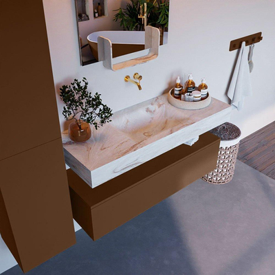 Mondiaz ALAN-DLUX Ensemble de meuble - 120cm - meuble Rust mat - 1 tiroir - Lavabo Cloud Frappe suspendu - vasque Centre - 0 trous de robinet