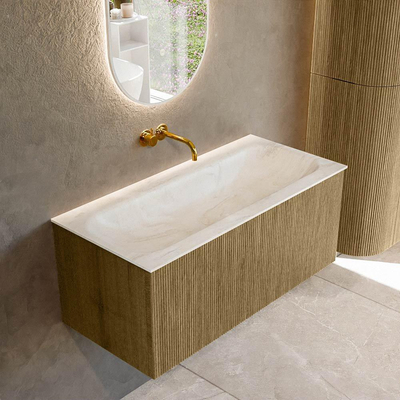 Mondiaz KURVE-DLUX Badkamermeubelset - 100x46x40cm - 1 lade - wastafel solid surface - midden - zonder kraangat - Dusk
