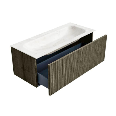Mondiaz KURVE-DLUX Badkamermeubelset - 110x46x40cm - 1 lade - wastafel solid surface - midden - zonder kraangat - Shadow