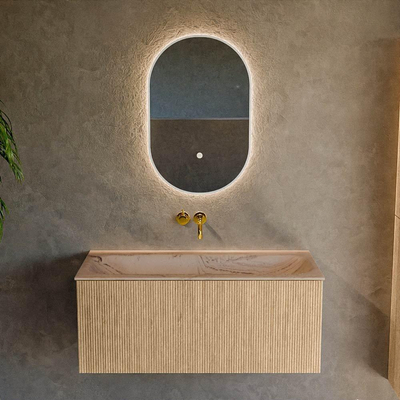 MONDIAZ KURVE-DLUX 100cm badmeubel kleur Oak met 1 lade en 0 deuren. Wastafel BIG MEDIUM Midden zonder kraangat Arena.