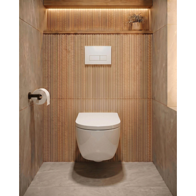QeramiQ Dely Toiletset - 36.3x51.7cm - diepspoel - rimless - Geberit UP320 plieger inbouwreservoir - softclose toilet zitting - 35mm - glans witte bedieningsplaat - rechthoekige knoppen - glans wit