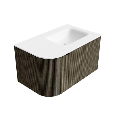 Mondiaz KURVE Ensemble de meuble salle de bain - 75x46x40cm - 1 tiroir - 1 porte - lavabo en solid surface - droite - sans trou de robinet - Shadow