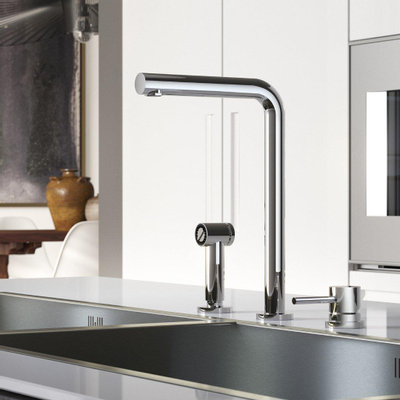 Hotbath Fellow mitigeur de cuisine à trois trous avec bec pivotant et douchette extractible chrome