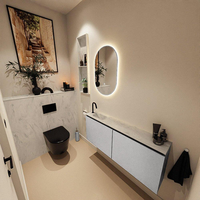 MONDIAZ TURE-DLUX Meuble toilette - 120cm - Plata - EDEN - vasque Opalo - position gauche - 1 trou de robinet