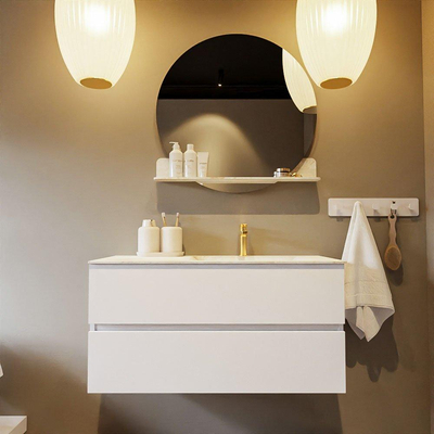 Mondiaz VICA-DLUX ensemble de meuble de salle de bain - 100cm - meuble sous lavabo talc - 2 tiroirs - lavabo encastré cloud droite - 1 trou de robinet - version haute de 60cm - frape