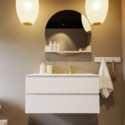 MONDIAZ VICA-DLUX Ensemble meuble de salle de bains - 100cm - meuble bas Talc - 2 tiroirs - lavabo encastré Cloud à droite - 1 trou de robinet - version haute 60cm - Frappe