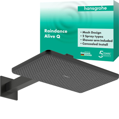 Hansgrohe Raindance alive Q - hoofddouche 210/340 2jet wand - geborsteld zwart chroom (antraciet)