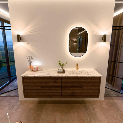 Mondiaz CIRO-DLUX Badkamermeubelset - 170x45x50cm - Solid surface wastafel Glace - 1 wasbak Rechts - 1 kraangat - 4 lades - Dusk