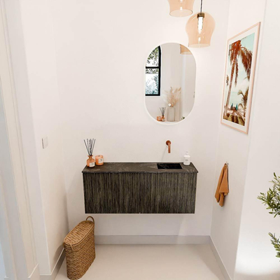 Mondiaz JOYA-DLUX Meuble de salle de bains 100cm - couleur Shadow - Vasque FAYE position Droite Sans trou de robinet couleur Lava