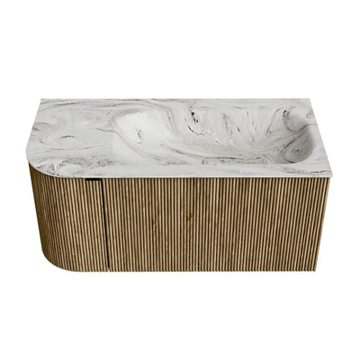 Mondiaz KURVE-DLUX Badkamermeubelset - 95x46x40cm - 1 lade - 1 deur - wastafel solid surface - rechts - zonder kraangat - Dusk