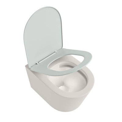 Mondiaz LAVIE hangtoilet – spoelrandloos – 36 x 53 cm – met softclose zitting – Linen (offwhite), zitting Greey (lichtgroen/grijs)