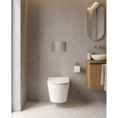 QeramiQ Dely Toiletset - 36.3x51.7cm - Geberit UP720 inbouwreservoir - rimless - diepspoel - zitting - softclose - bedieningsplaat steel - rechthoekige knoppen - glans wit