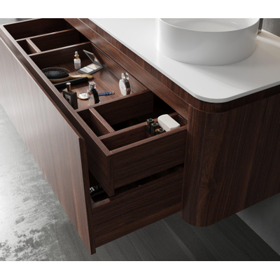 Saniclass Terra Ensemble meuble de salle de bain - 120x42x45,5 cm - lavabo céramique blanc brillant - 2 vasques - 2 tiroirs - Châtaignier (noyer)