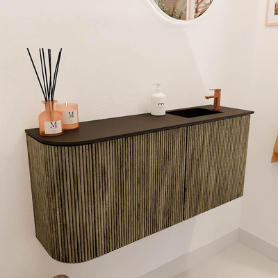 Mondiaz JOYA 91.6cm toiletmeubel - ronding links kleur Dusk - Wastafel FAYE positie Rechts 1 kraangat kleur Urban.