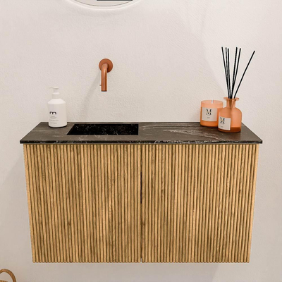 Mondiaz JOYA-DLUX 70cm toiletmeubel - kleur Oak - Wastafel FAYE positie Links Zonder kraangat kleur Lava.