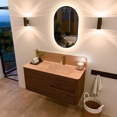 Mondiaz CIRO-DLUX Meuble de salle de bains - 110x45x50cm - Plan vasque solid surface Saba - 1 bassin à droite - 1 trou de robinet - 2 tiroirs - Dusk