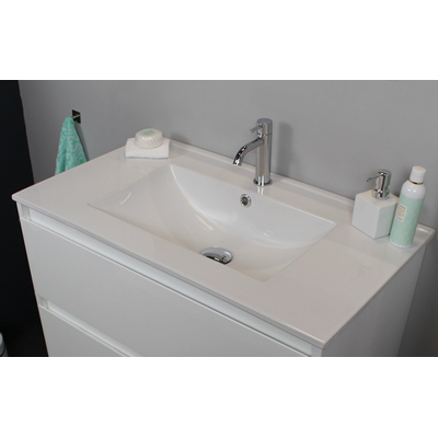 Basic Bella Meuble avec lavabo en porcelaine 80x55x46cm 1 trou de robinet avec miroir Blanc brillant