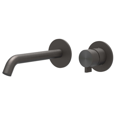 IVY Tribe Inbouw Wastafelmengkraan - 2-gats - inclusief inbouwdeel - wandmontage - gebogen uitloop - coldstart - RVS316 - geborsteld carbon black PVD