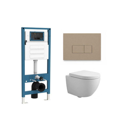 QeramiQ Dely Swirl Compact Ensemble WC - réservoir encastré QeramiQ flush - abattant 25 mm - plaque de commande en plastique taupe - boutons ronds - blanc mat