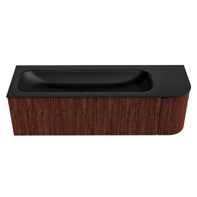 Mondiaz KURVE Ensemble de meuble de salle de bains - 145x46x40cm - 1 tiroir - 1 porte - lavabo solid surface - gauche - sans trou de robinet - Ruby