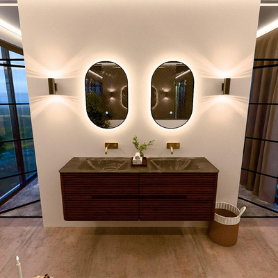 Mondiaz CIRO-DLUX Badkamermeubelset - 150x45x50cm - Solid surface wastafel Lava - 2 wasbak Dubbel - zonder kraangaten - 4 lades - Ruby