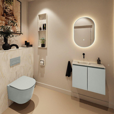 MONDIAZ TURE-DLUX Meuble toilette - 60cm - Greey - EDEN - vasque Ostra - position gauche - sans trou de robinet