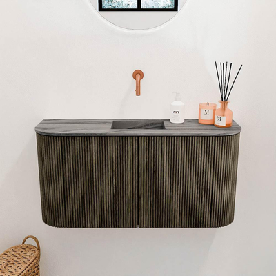 Mondiaz JOYA-DLUX 83.2cm toiletmeubel - ronding links en rechts kleur Shadow - Wastafel FAYE positie Midden Zonder kraangat kleur Sombra.